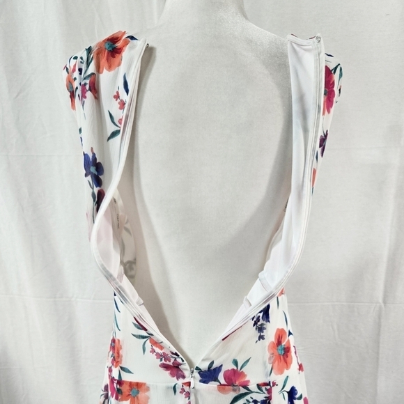 Calvin Klein White Floral Chiffon Belted Midi Dress Romantic Wedding Guest - Picture 4 of 8